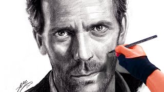 House MD (Hugh Laurie) Portrait drawing - FREE Art Tutorials (link in desc)