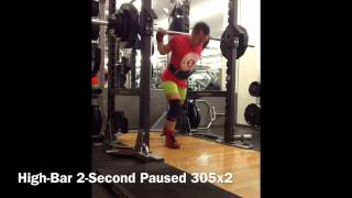 Manny Prieto Training 4/17/15: High-Bar Squat 265x8, 2-Second Paused 305x2