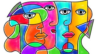 Cubism inspired Abstract portrait faces | Cubism art lesson step by step