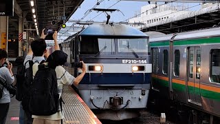 JR貨物EF210 144号機[吹](旧塗装)+コキ18両が大宮駅6番線を通過！(3096列車・コンテナ輸送)