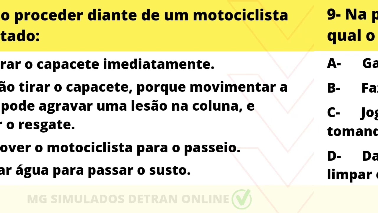 20 QUESTÕES DE PRIMEIROS SOCORROS COM DICAS PROVA SIMULADA DO DETRAN MG ...