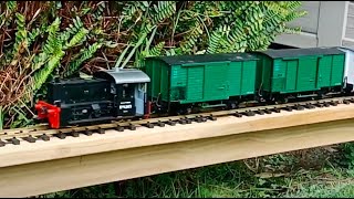 LGB 22930 Köf II diesel engine switching on the Garden Railroad.