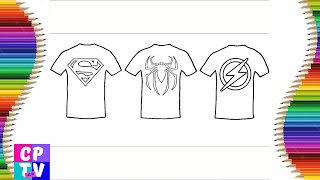 Superman, Spiderman, Flash, The Avengers, Batman/ T-Shirt Coloring Pages, How to Color Superheroes