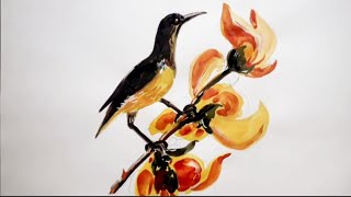 How to easy drow Beautiful Hummingbird with Acrylic colour|| Ronginful
