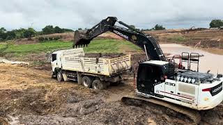 งานขุดลอกอ่างเก็บน้ำร่องสัก ต.หนองหล่ม อ.ดอกคำใต้ จ.พะเยา excavator and trucks  EP.30