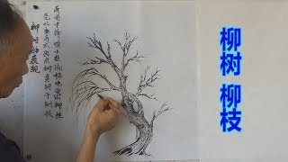 国画技法：吴作成演示柳树的画法，画柳枝看似简单，实则须有一定功力 /중국화 기법/中国画の手法