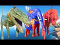 (🦖Jurassic World Evolution 2🦕)Mosasaurus,Superman Elephant,Red T-Rex Dinosaurs Fight