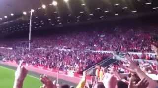 Arsenal Fans Celebrate After Lukas Podolski Scores VS Liverpool