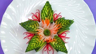 Artistic Cucumber & Radish & Carrot Flower Carving Garnish – Vegetable | Food Decorations & Designs
