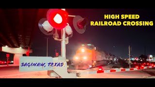 SAGINAW, TEXAS #2 Railroad Crossing/ Back2Back HIGH SPEED Container Trains 1/5/2023 Fun Times! :)