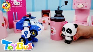 Panda Miumiu's Café | Coffee, Strawberry Milk Shake, Flower Tea | Poli Police Car Story | ToyBus