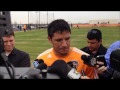 brian ching talks with reporters following his first practice back with the houston dynamo