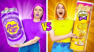 EATING ONLY ONE COLOR FOOD FOR 24 HOUR || Last to stop eating wins! Challenges by 123 Go! GENIUS