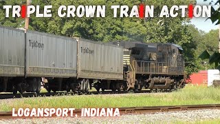 Triple Crown train action super long train pulled with one locomotive