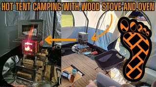 Hot Tent camping with wood stove and pizza cooked in Winnerwell Fastfold oven