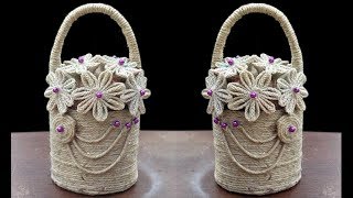 DIY Flower Basket with Jute Rope & Plastic Bottle | Jute Flower Basket | Jute & Plastic Bottle Craft