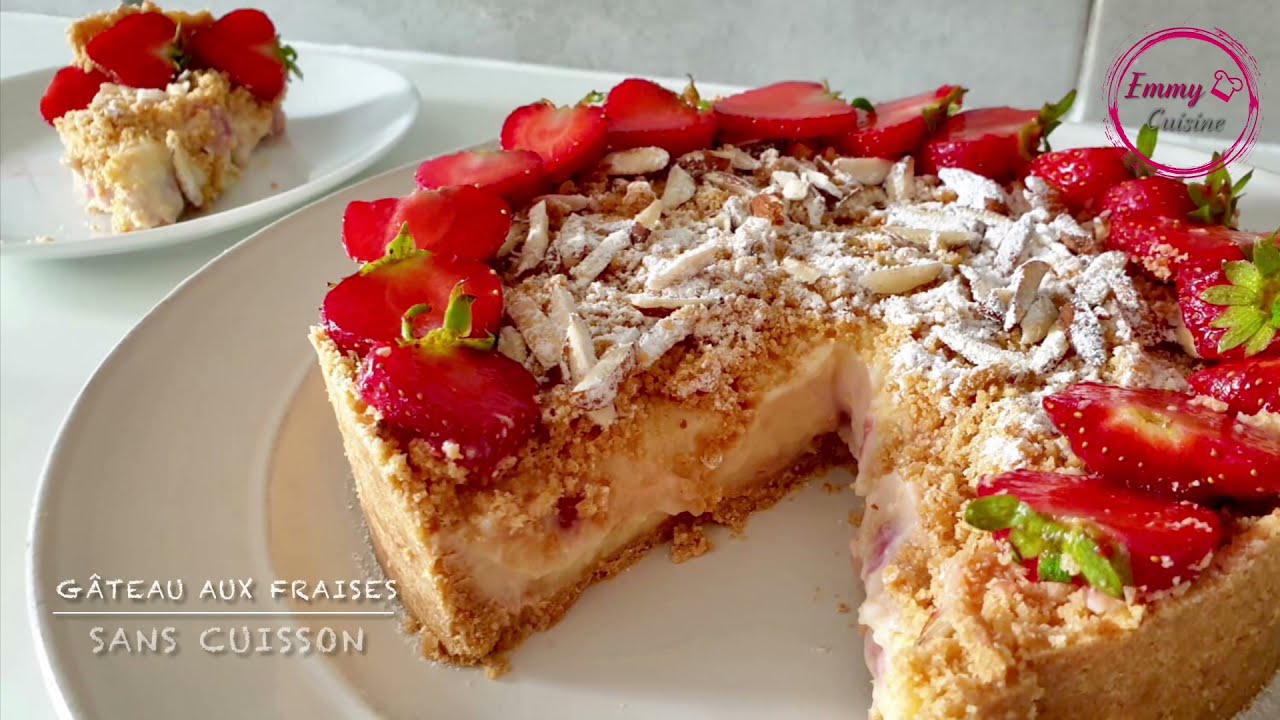 Gâteau Aux Fraises 🍓sans Cuisson, Frais Et Crémeux En Quelques Minutes ...