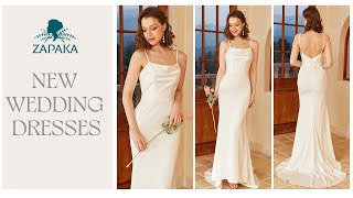 White Spaghetti Straps Simple Wedding Dress ZAPAKA 2022 Latest Designs