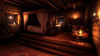 Cozy Castle Room with Rain & Thunder Sounds for 12 Hours – To Sleep, Study, Relax