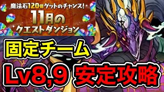 【パズドラ】魔法石合計17個を手に入れよう！11月のクエストダンジョン！Lv8,9！固定チームで安定攻略！【2023年】【概要欄に立ち回りなど記載】