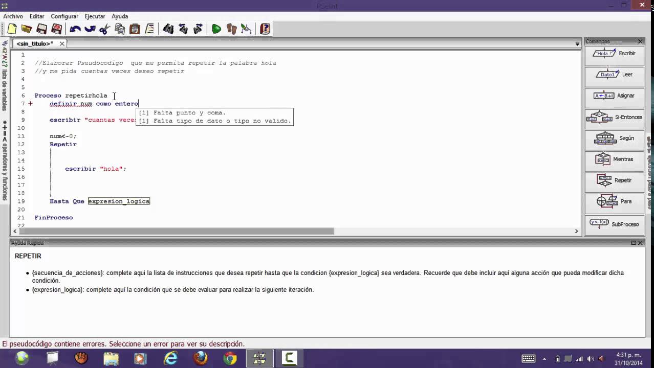 Tutorial Se La Funcion Repetir En Pseint - YouTube