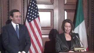 Speaker Nancy Pelosi welcoming president Gianfranco Fini