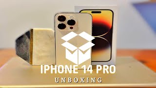 New iPhone 14 PRO UNBOXING \u0026 SETUP: Gold Edition - effortlessly set up with E-SIM