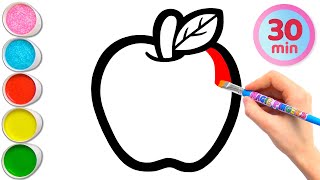 Apel dan 8 Buah Lainnya Menggambar, Melukis, Mewarnai Untuk Anak, Balita | Pelajari Buah #309