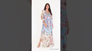 Sakkas Yeni Women's Short Sleeve V-neck Summer Floral Long Caftan Dress Cover-up