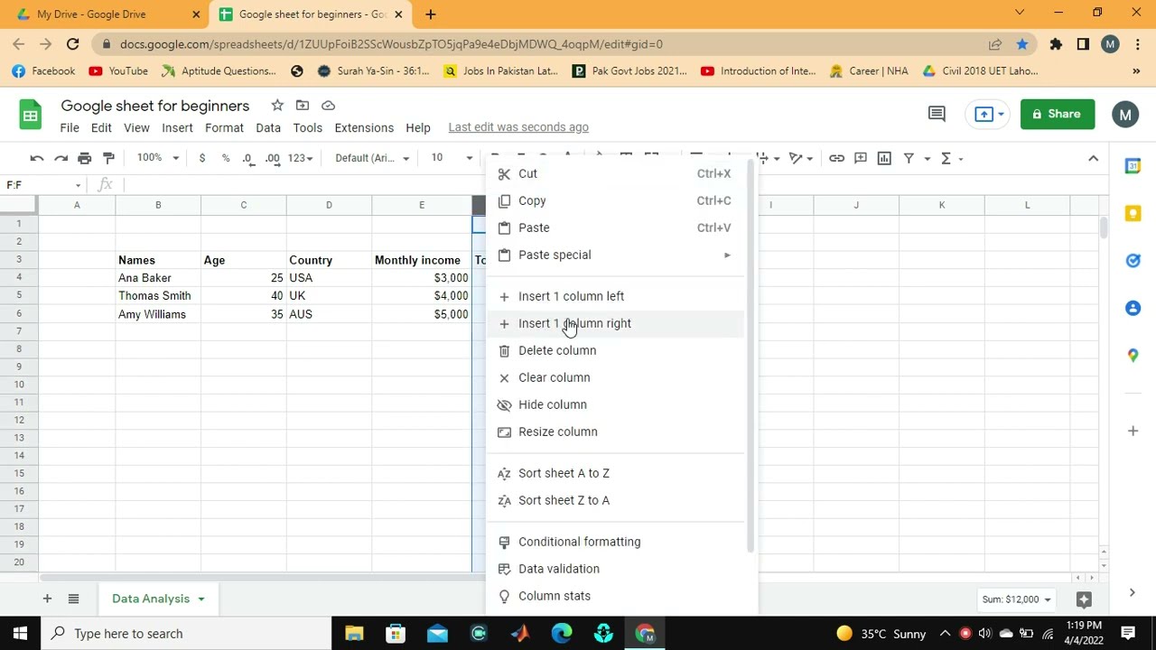 Google Spreadsheet Tutorial -3|How To Use Google Sheets| Beginners ...