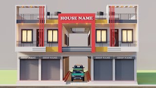 निचे दुकान ऊपर मकान का नक्शा ,3D Market Design,50 By 63 Dukan Or Makan ka Naksha