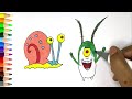 How to draw Gary and Plankton from Spongebob cartoon (simplest way)