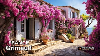 Grimaud Fransa 🇨🇵 Fransız Köy Turu 🌞 Fransa'nın Çiçekli Güzel Köyleri 🌸 4k  yürü