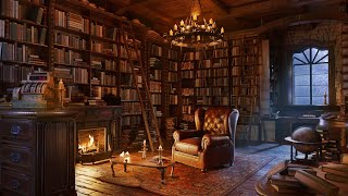 Old Book Shop Ambience - Rain & Thunder Sounds | Warm Fireplace | Sleep, Study, Meditation