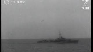 DEFENCE: R.A.F. pilots perform manoeuvres from a carrier in the English Channel (1950)