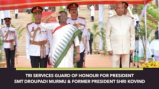 Tri Services Guard of Honour for President Smt Droupadi Murmu & former President Shri Kovind