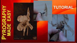 Wood Burning - PURPLE IRIS FLOWER - pyrography tutorial