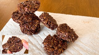 【簡單甜點】無糖無油免烤箱 巧克力燕麥餅 滿滿能量又好吃4 ingredients how to make oatmeal chocolate cookies , super easy