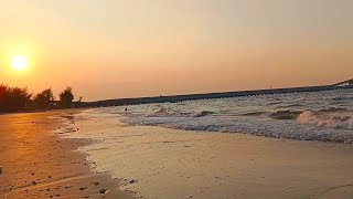 Orange Beach Sunset with Soft Ocean Waves, Natura ASMR, 2H in 4K