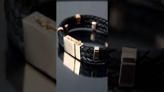 Браслет мужской на коже с золотыми вставками | Men's leather bracelet with gold inserts #shorts