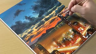 How to Paint a Sunset Cityscape / Acrylic Painting / STEP by STEP