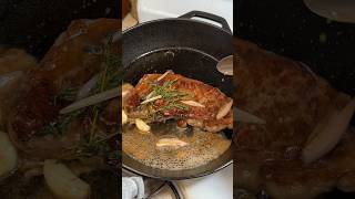 Cooking a New York strip steak in a cast-iron skillet #cooking #steak #recipes