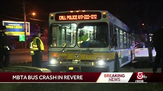 Pickup truck hits MBTA bus, forcing it off road