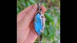 Blue labradorite crystal antiqued copper handmade wire wrapped pendant zd_artisan_jewelry IG