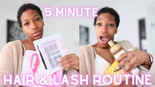 VLOGMAS | MY 5 MINUTE NATURAL HAIR \u0026 LASH ROUTINE | Veyes Beauty