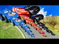 Big & Small Lightning McQueen VS Big & Small King Dinoco Vs Big & Small Jackson Storm | BeamNG