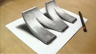 How to Draw 3D Letter M - Drawing with pencil