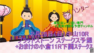 高配当レース狙い専門  中山10R ブラッドストーン ステークス+おまけの小倉11R 下関ステークス予想 ２月28日（日）九星術式競馬予想チャンネル　モグハンター