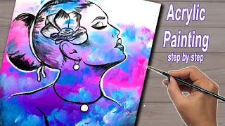 How to paint Woman & Clouds with Acrylics / Painting tutorial for beginners | Double Exposure