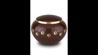 Brown pet urn with gold coloured pawprints | Small 100283